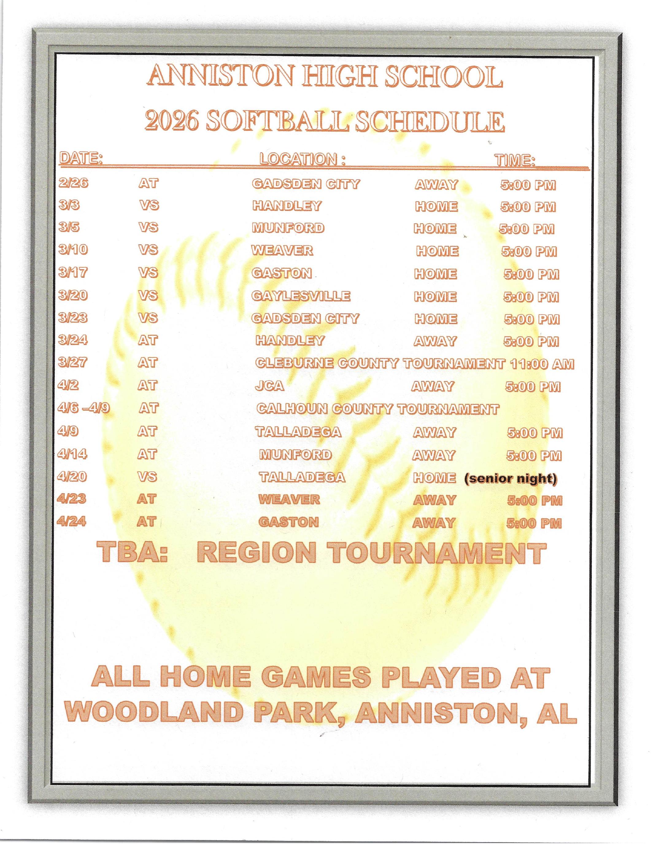 2026 Softball Schedule